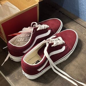 Vans Maroon and White Classic Sneakers